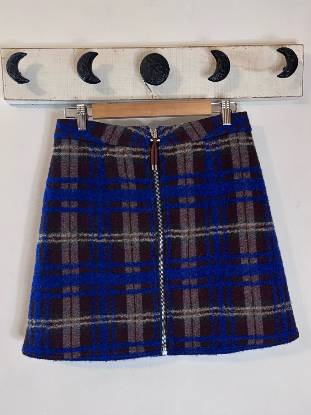 Acne Studios Prisca Wool Tartan Plaid Zip Front Skirt